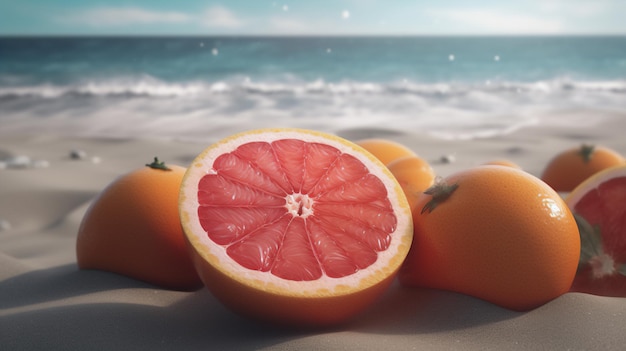 Strandachtige scène met verfrissende grapefruit Generative AI