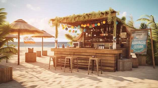 Strandbar bij zomercocktailbar Generative AI