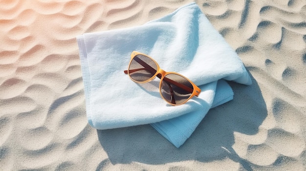 Strandhanddoek met zonnebril op zomerstrand