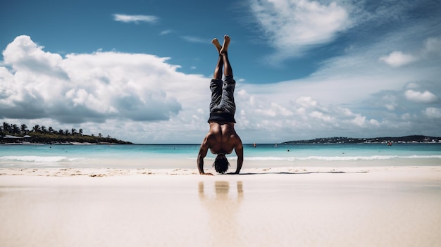 Strandhandstand met Blue Sky Generative AI