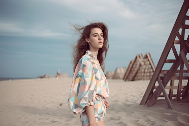 Strandkledingtrend met pastelkleuren en geometrische prints gemaakt met generatieve AI