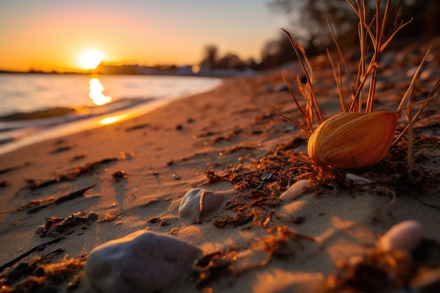 Strandlandschap bij zonsopgang