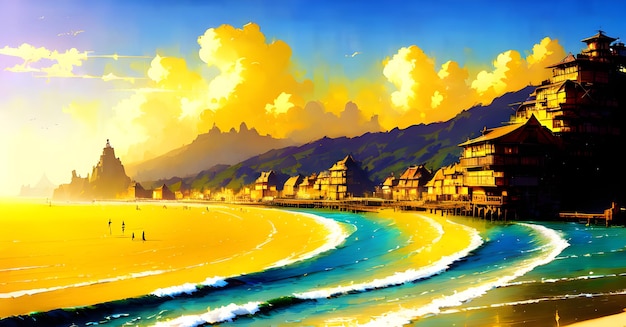 Strandlandschap Panoramische kunst aan de muur Digitaal gegenereerde AI mooie banner