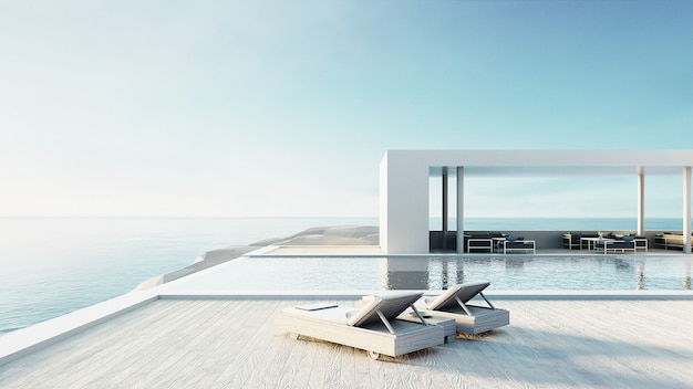 strandlounge buitenzwembad en luxe interieur / 3D-rendering