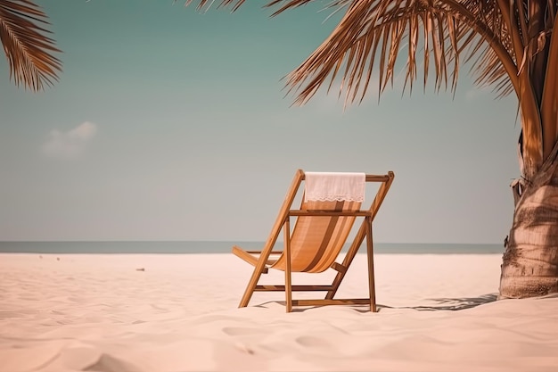 Strandstoel bij palmboom op tropisch strand Zomervakantie concept Generatieve AI