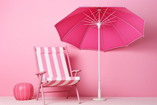 strandstoel met parasol en strandbal