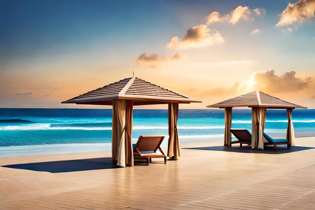 Strandstoelen en parasols op een tropisch strand