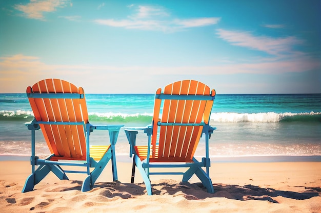 Strandstoelen in de buurt van de zee Zomervakantie concept Zomervakantie vakantie toerisme banner