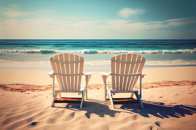 Strandstoelen in de buurt van de zee Zomervakantie concept Zomervakantie vakantie toerisme banner