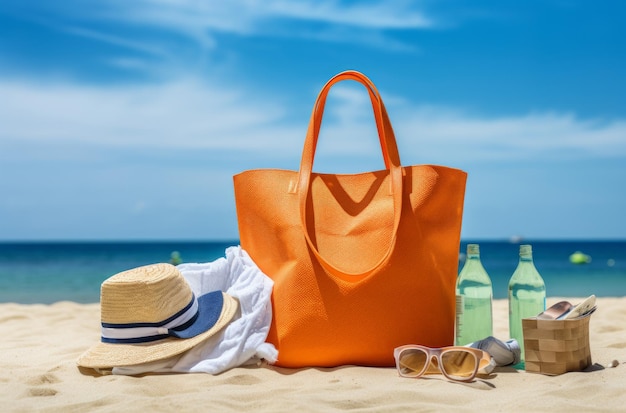 strandtas met slippers en andere strandaccessoires