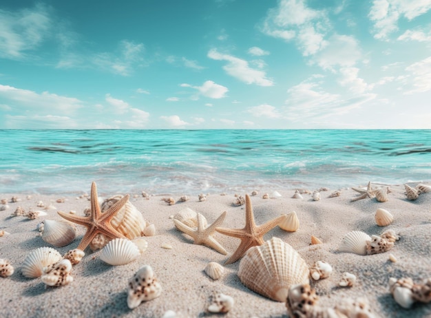 Strandzand met sterren en schelpen Illustratie AI Generatief