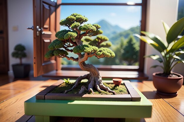 Photo strange beautiful potted bonsai ornamental plants indoor decoration elegant life atmosphere