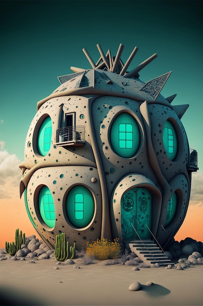 Strange house in the middle of the desert generative ai