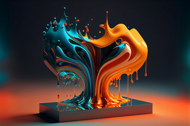 Strange modern orange and blue sculpture on gradient background