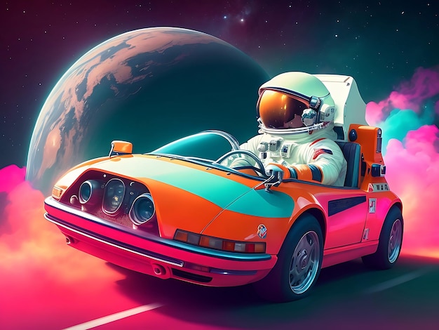 Strange Picture Astronaut driving car Ai Generator