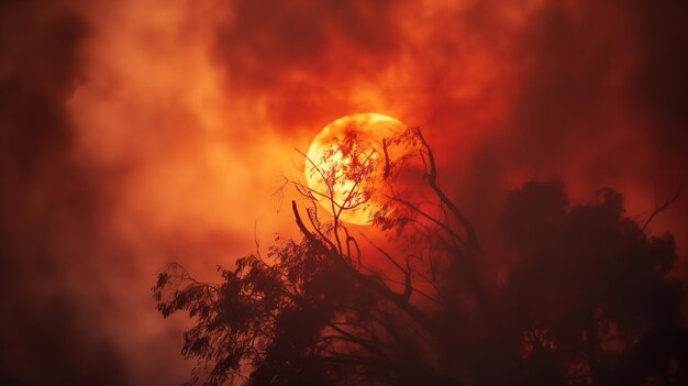 Strange red smoke nighttime clouds and the moon moody gothic Generative AI