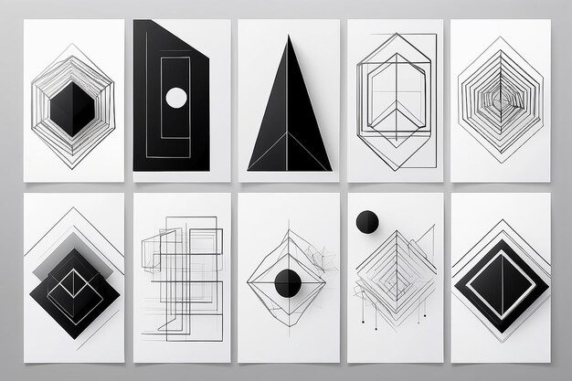 Strange wireframes of geometrical shapes and black geometric figures