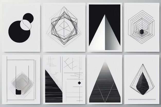 Strange wireframes of geometrical shapes and black geometric figures