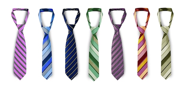 Cravatte con cinturino in diversi colori cravatte a righe da uomo isolate su sfondo bianco
