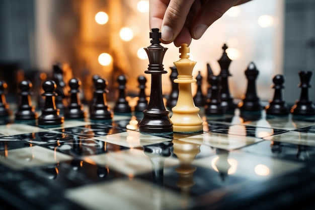 Selective focus Mans hand in chess play, metaphorically guiding strategic  business decisions Vertical Mobile Wallpaper AI Generated 30463882 Stock  Photo at Vecteezy