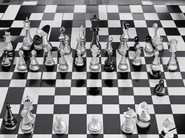 Strategic Moves Chess Perspective Floor Background in Black and White