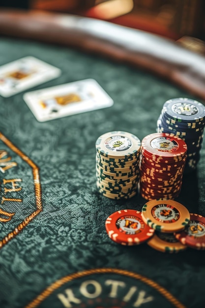Фото Стратегическое представление тузов и фишек на зеленом покерном столе для оптимального игрового процесса
