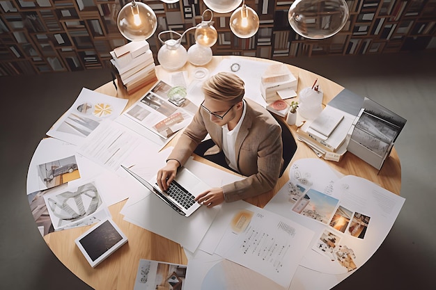 Strategic Vision Man Delving Into the Future at His Desk