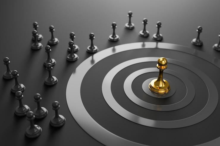Foto strategische zaken, het overwinnen van concurrentenconcept