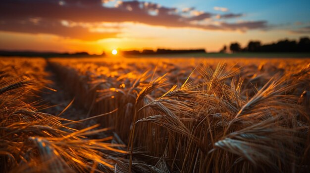 Straw bales on the field at sunset Agricultural landscapegenerative ai