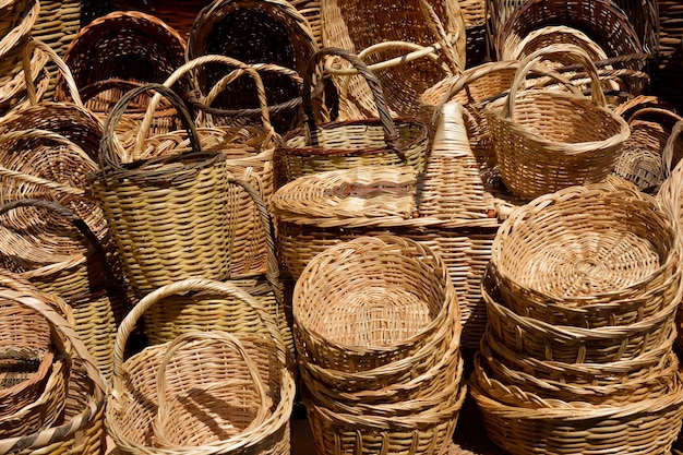 Straw baskets on a street