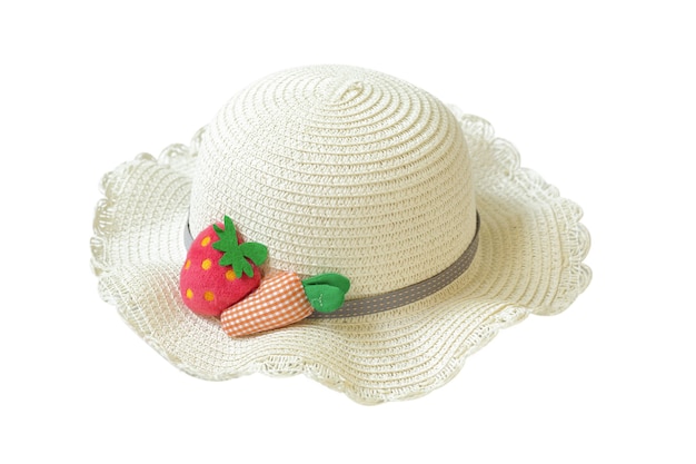 Straw beach sun hat isolated on white.