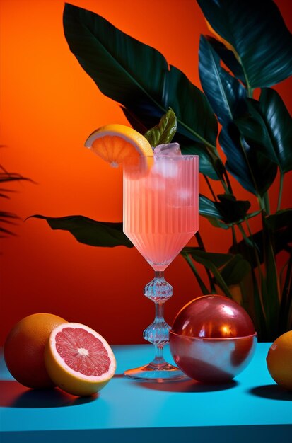 Photo straw drink red ice refreshing cold cocktail beverage frozen summer punch fruit alcohol