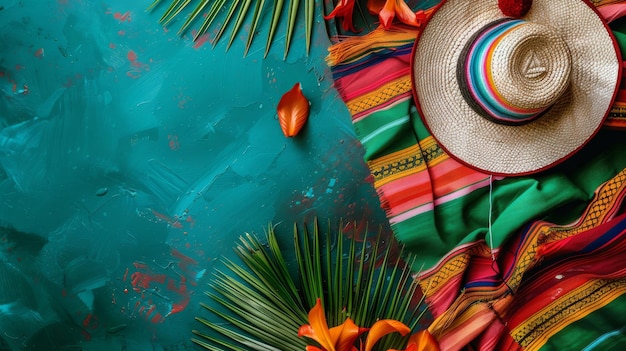 Straw Hat on Colorful Cloth