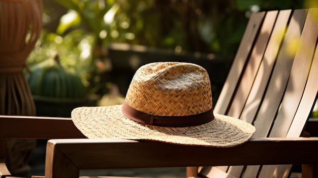 Foto un cappello di paglia poggiato su un lettino