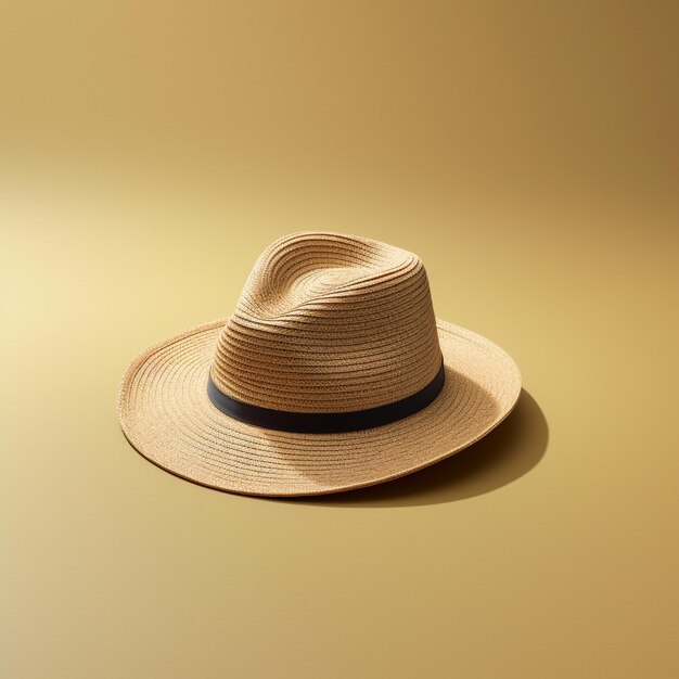 a straw hat with a black band and a black band.