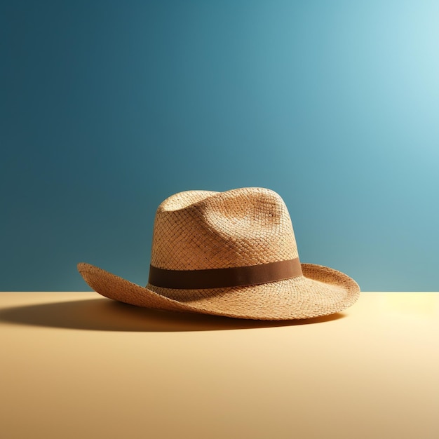 a straw hat with a brown band and a brown band on it
