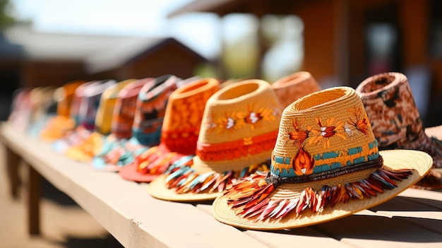 Straw hats fashion cultures souvenir store selling indigenous