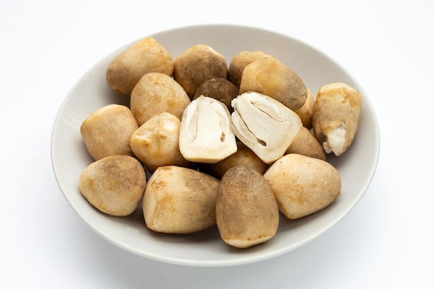 Straw mushroom in white plate