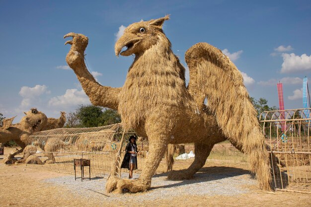 Straw puppets or straws man figure Festival for thai people and foreign traveler travel visit at Mahasarakham city on January 11 2019 in Maha Sarakham Thailand