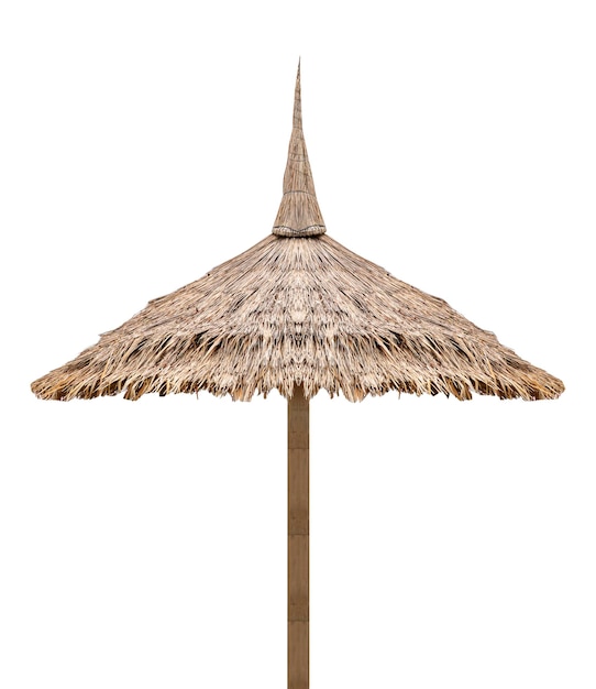 Straw roof umbrella isolated on white background with clipping path