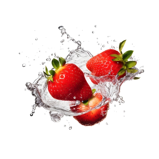 Strawaberry in water splash on white background Generative AI