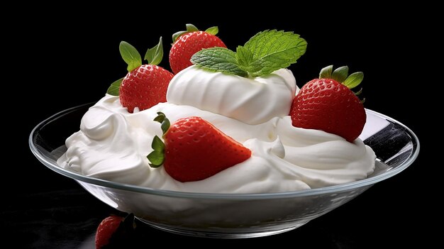 Strawberries adorned with velvety cream creating a tantalizing dessert