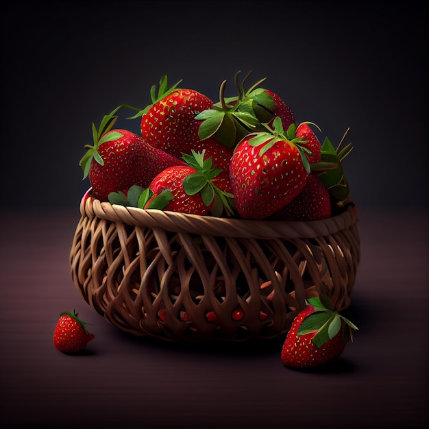 strawberries in the basket with black background