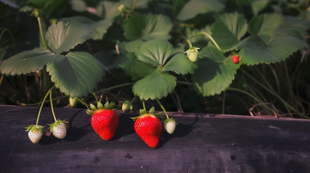 Strawberries on a bed in a garden