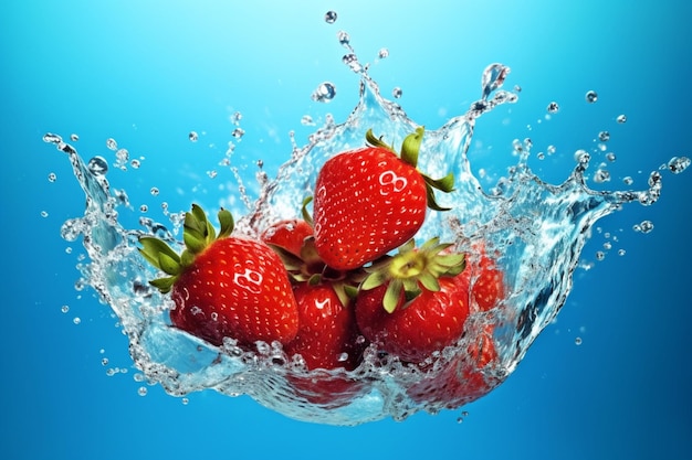 Strawberries in a bowl with water splashing around it