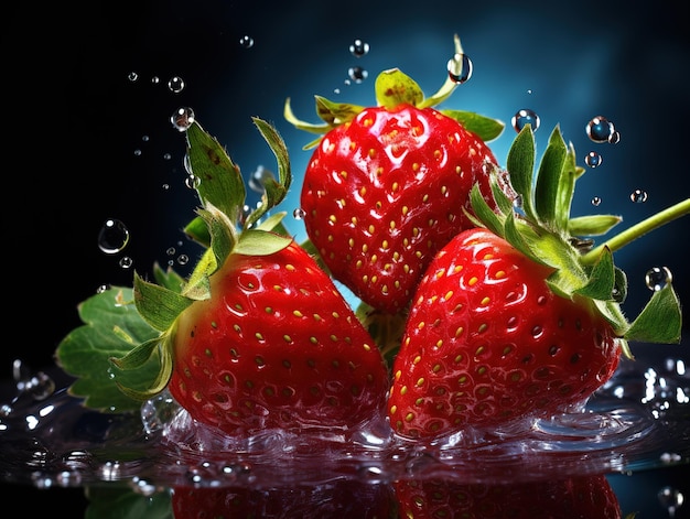 Strawberries on the branches in the dew Generative AI