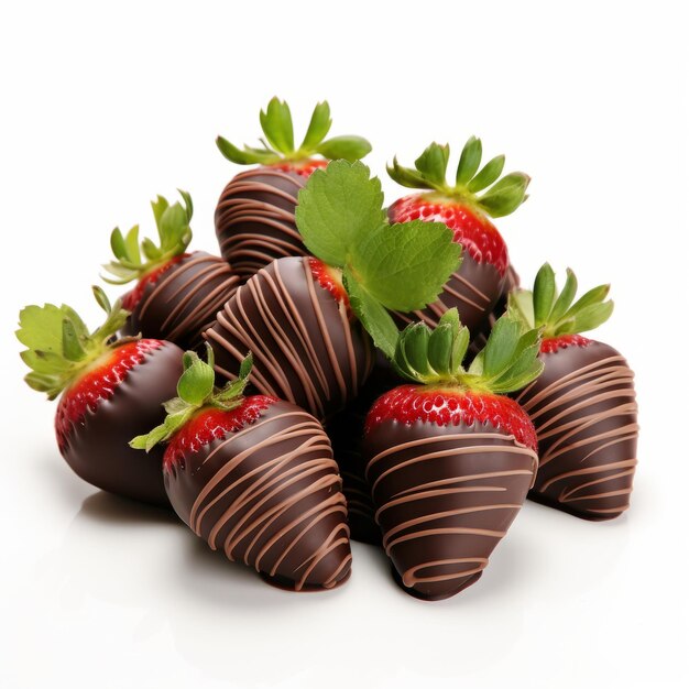 Photo strawberries in chocolate on a white background isolated