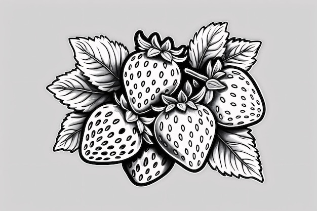 Photo strawberries coloring page printable quality black white poster quality pattern sticker