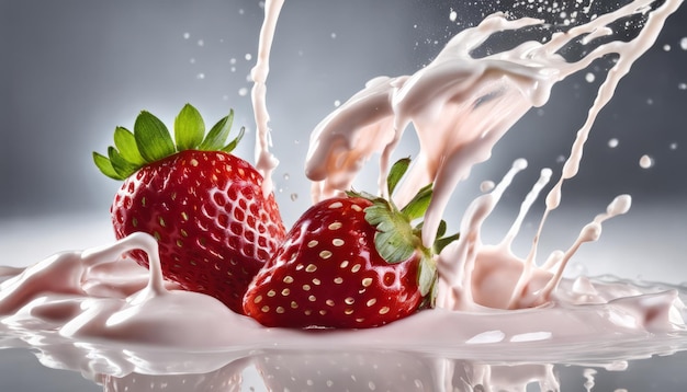 Strawberries covered in milk