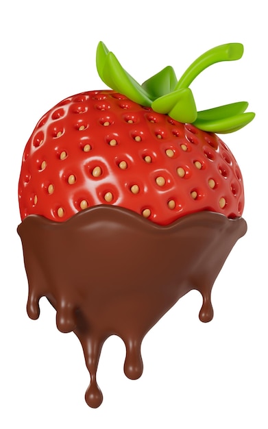 Photo strawberries dipped in melted chocolate 3d render illustration